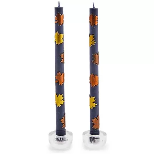 Store MacKenzie-Childs Maple Leaf Navy Dinner Candles, Set of 2