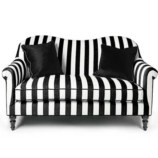 Best Sale MacKenzie-Childs Marquee Black Stripe Chenille Loveseat