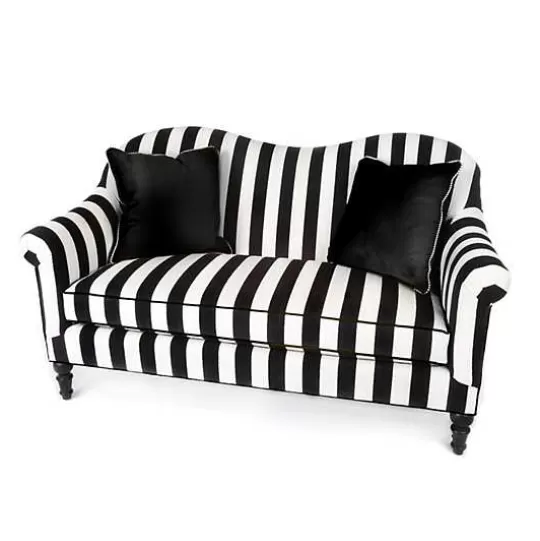 Best Sale MacKenzie-Childs Marquee Black Stripe Chenille Loveseat