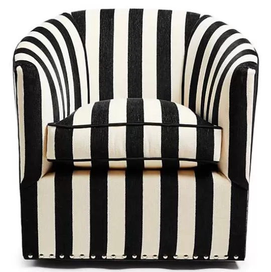 Outlet MacKenzie-Childs Marquee Black Stripe Chenille Swivel Chair