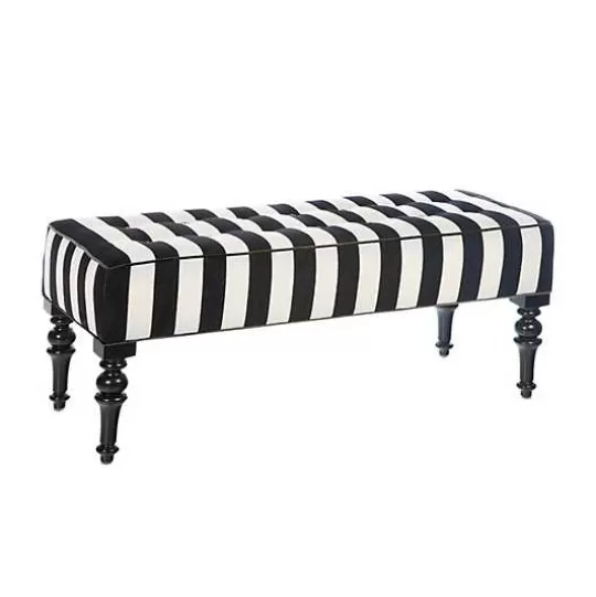 Cheap MacKenzie-Childs Marquee Black Stripe Chenille Upholstered Bench