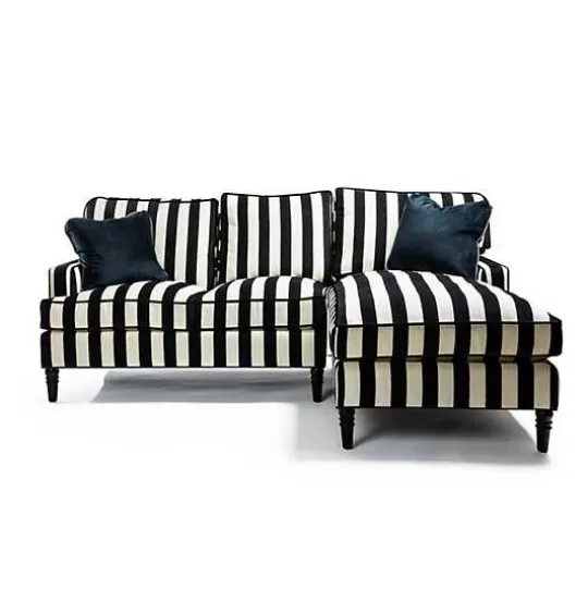 Discount MacKenzie-Childs Marquee Black Stripe 2-Piece Right Arm Chaise Sectional