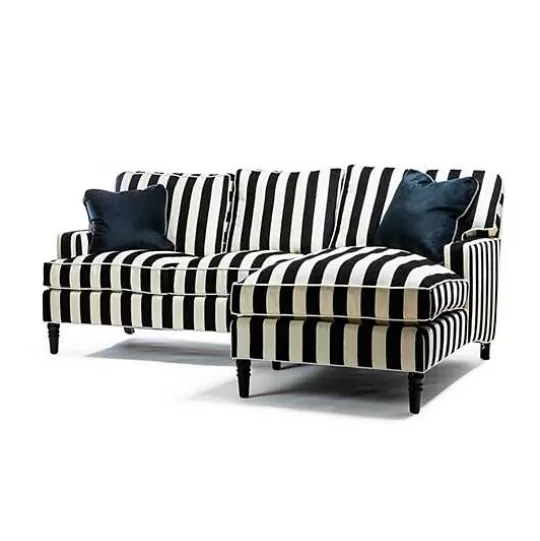 Discount MacKenzie-Childs Marquee Black Stripe 2-Piece Right Arm Chaise Sectional