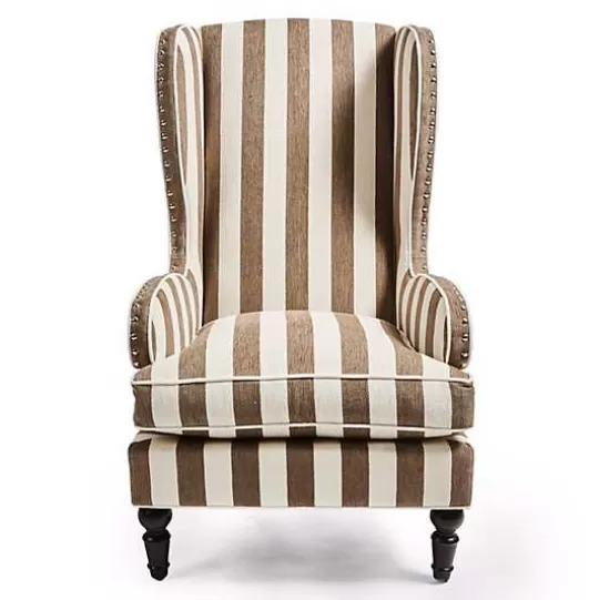 Fashion MacKenzie-Childs Marquee Brown Stripe Chenille Wing Chair