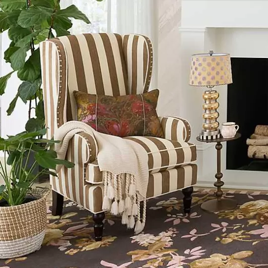 Fashion MacKenzie-Childs Marquee Brown Stripe Chenille Wing Chair