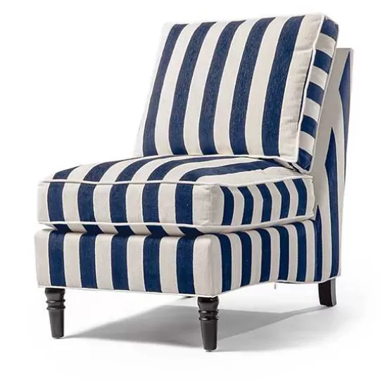 Best MacKenzie-Childs Marquee Navy Stripe Chenille Armless Chair