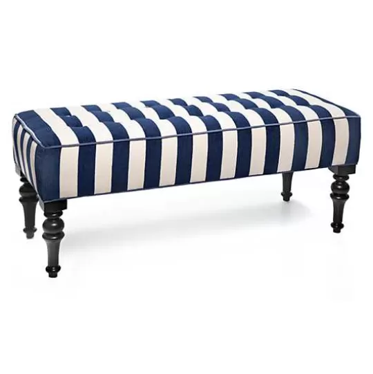 Online MacKenzie-Childs Marquee Navy Stripe Chenille Upholstered Bench