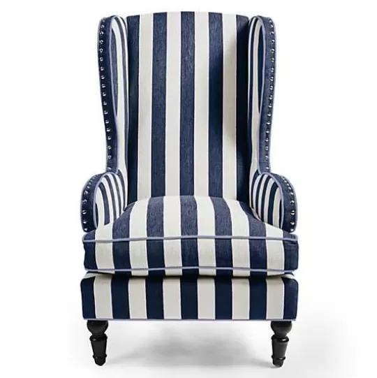 Store MacKenzie-Childs Marquee Navy Stripe Chenille Wing Chair