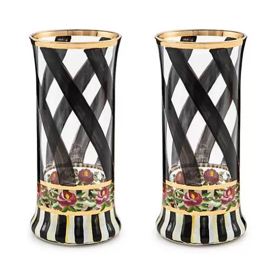 Clearance MacKenzie-Childs Maypole Black Highball Glass, Set of 2