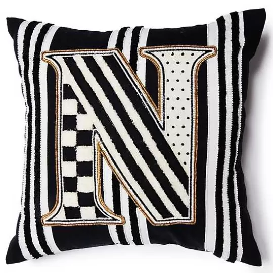 Shop MacKenzie-Childs Monogram N Beaded Throw Pillow