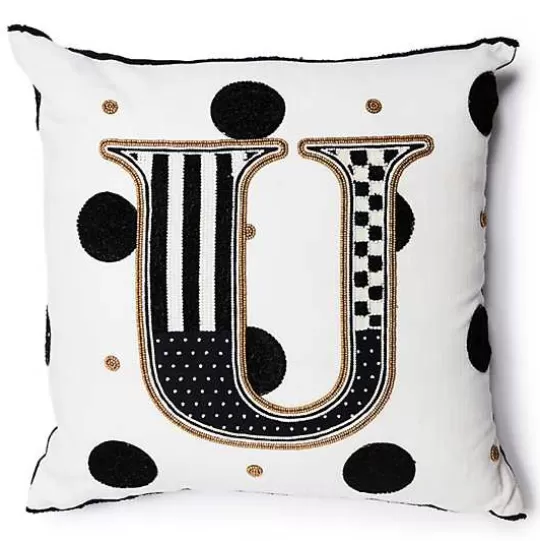 Hot MacKenzie-Childs Monogram U Beaded Throw Pillow