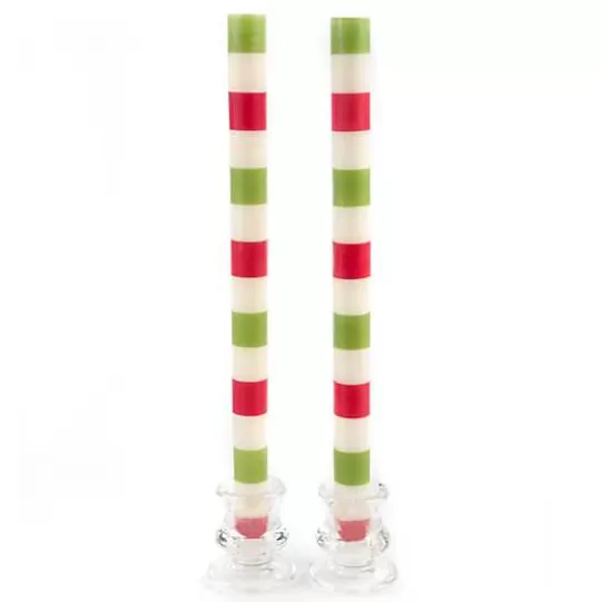 Flash Sale MacKenzie-Childs Multi Bands Red  Green  Dinner Candles, Set of 2