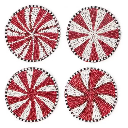 Clearance MacKenzie-Childs Peppermint Beaded Coasters, Set of 4