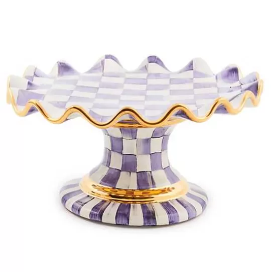 Cheap MacKenzie-Childs Plum Check Ceramic Fluted Cake Stand