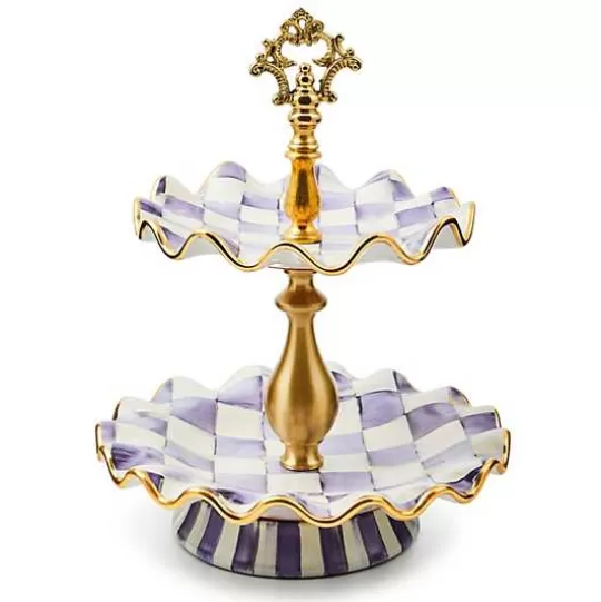 Online MacKenzie-Childs Plum Check Ceramic Two Tier Sweet Stand