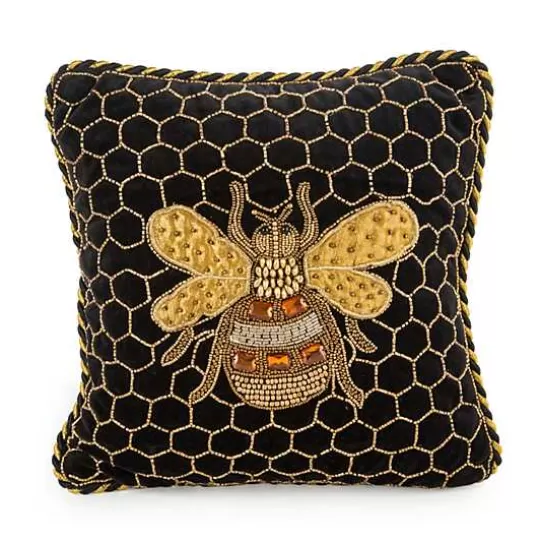 Hot MacKenzie-Childs Queen Bee Black Throw Pillow