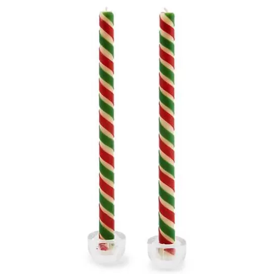 Cheap MacKenzie-Childs Ribbon Red  Green Dinner Candles, Set of 2