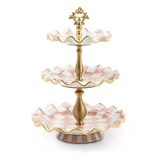 Best MacKenzie-Childs Rosy Check Ceramic Three Tier Sweet Stand