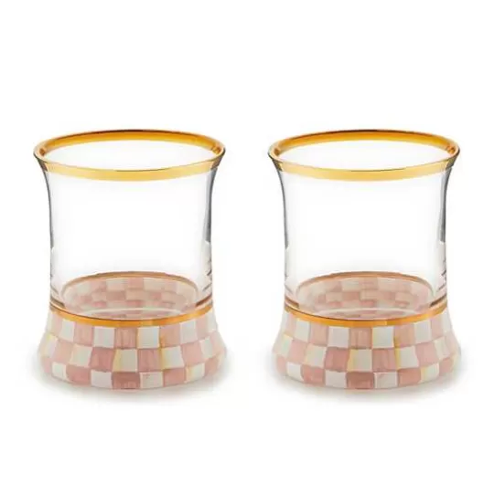 Clearance MacKenzie-Childs Rosy Check Tumbler Glass, Set of 2