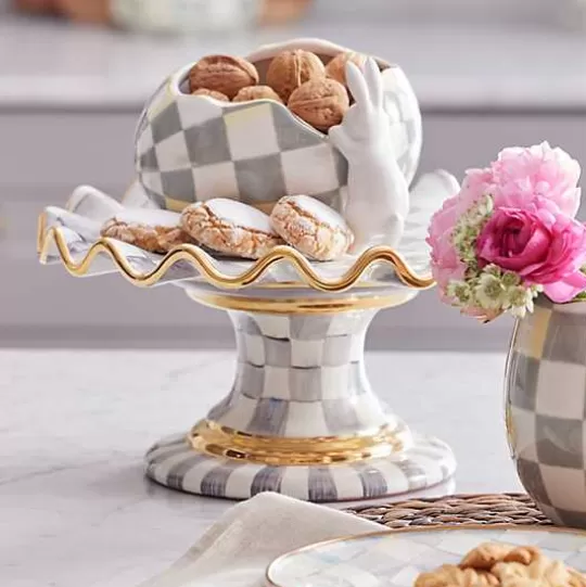 Store MacKenzie-Childs Sterling Check Ceramic Fluted Cake Stand