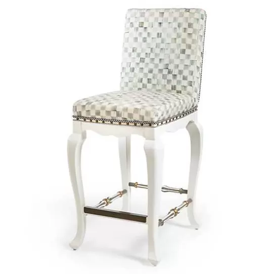 Outlet MacKenzie-Childs Sterling Check Counter Stool with Back