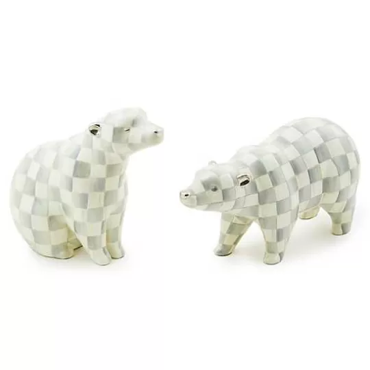 New MacKenzie-Childs Sterling Check Polar Bear Figurines, Set of 2