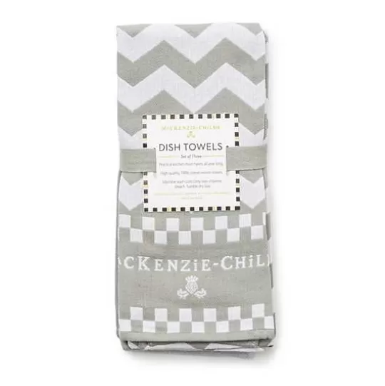 Best Sale MacKenzie-Childs Sterling Zig Zag Dish Towels, Set of 3