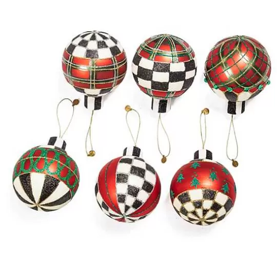 Online MacKenzie-Childs Tartan Glass Large Ball Ornaments, Set of 6