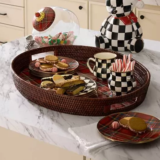 Best Sale MacKenzie-Childs Tartan Red Rattan Party Serving Tray