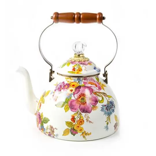 Discount MacKenzie-Childs White Flower Market 3 Quart Tea Kettle