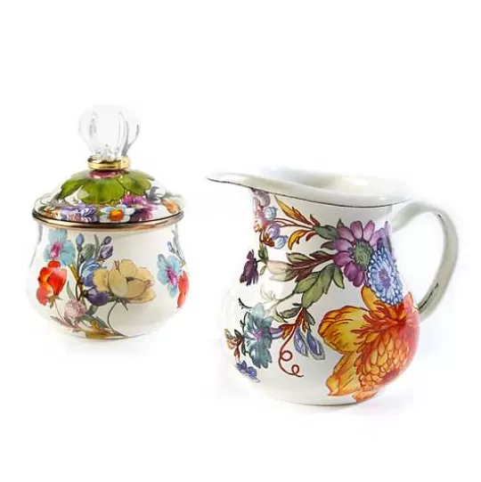 Best Sale MacKenzie-Childs White Flower Market Creamer  Sugar Bowl Set