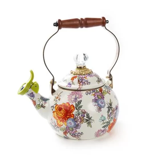 Best Sale MacKenzie-Childs White Flower Market Whistling Tea Kettle