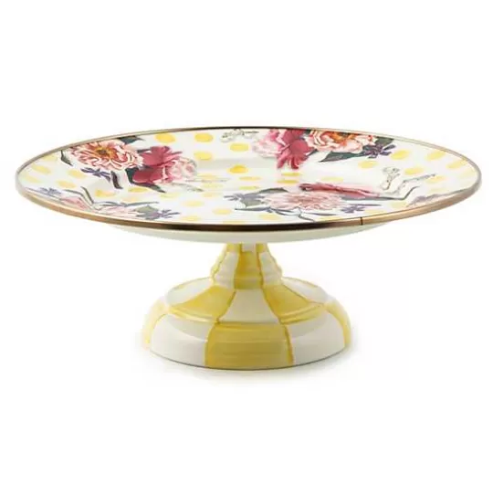 Best MacKenzie-Childs Wildflowers Yellow Small Pedestal Platter